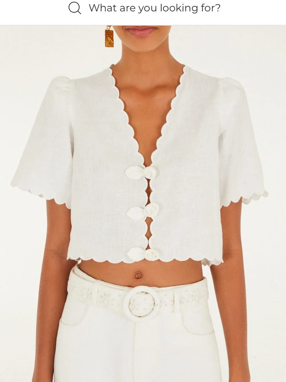 FARM Rio Off-White Roses Scalloped Artisanal Top